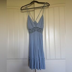 Elegant Blue Lace Trim Dress